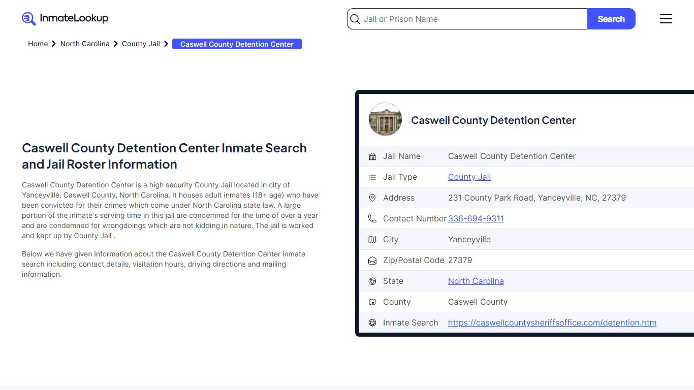 Caswell County Detention Center Inmate Search - Inmate Lookup