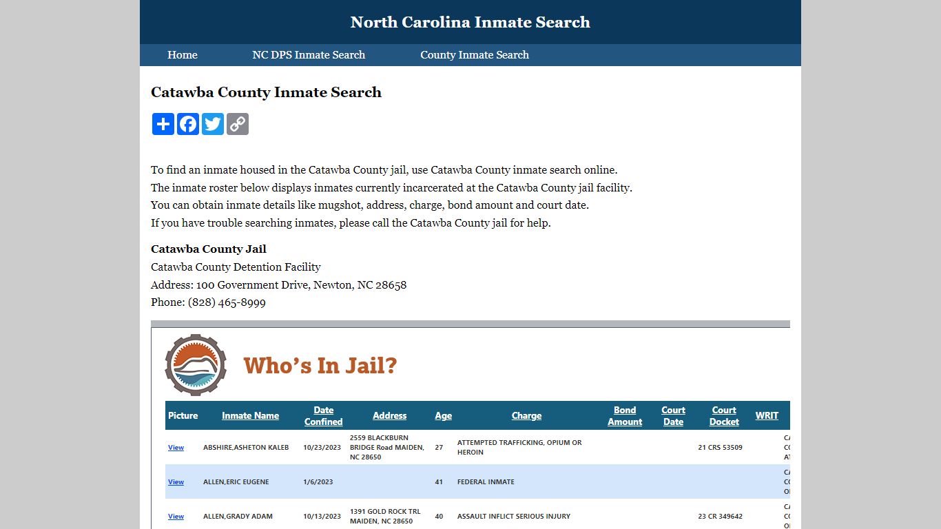 Catawba County Inmate Search - North Carolina Inmate Search