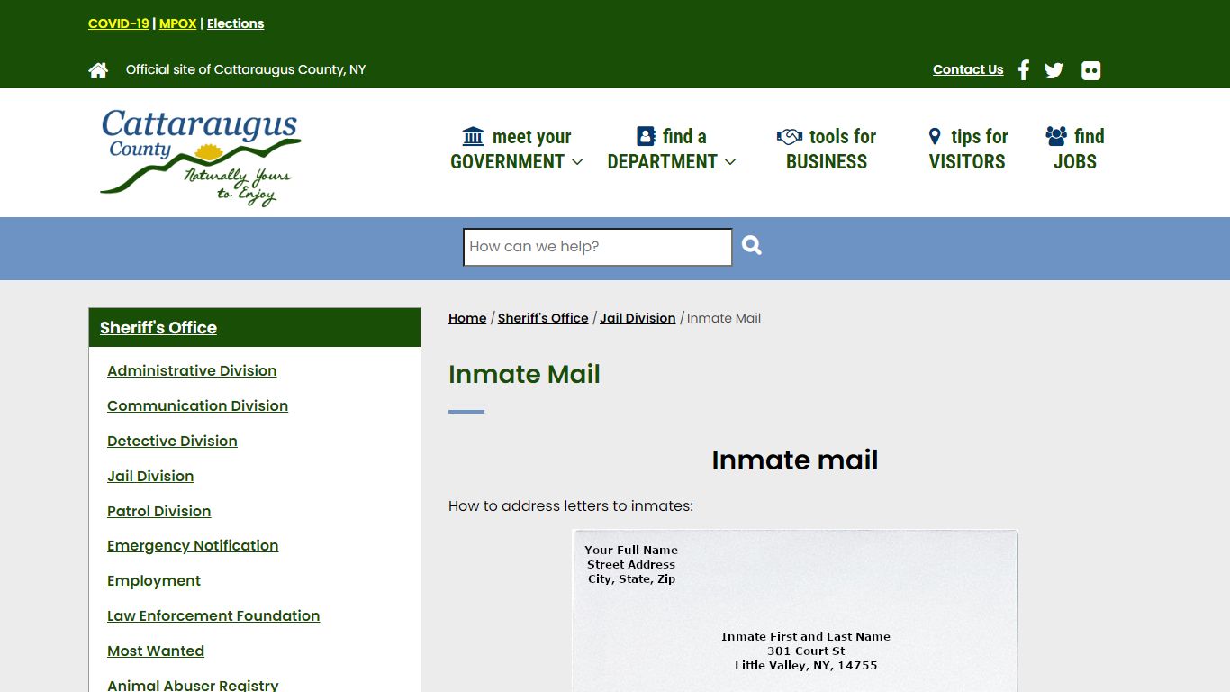 Inmate Mail | Cattaraugus County Website