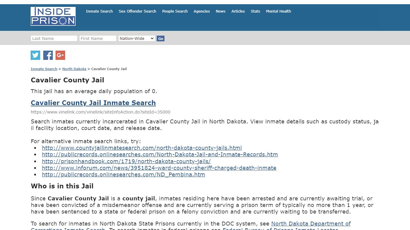 Cavalier County Jail - North Dakota - Inmate Search - Inside Prison