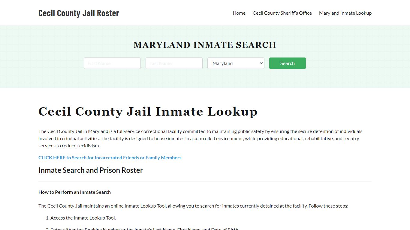 Cecil County Jail Roster Lookup, MD, Inmate Search