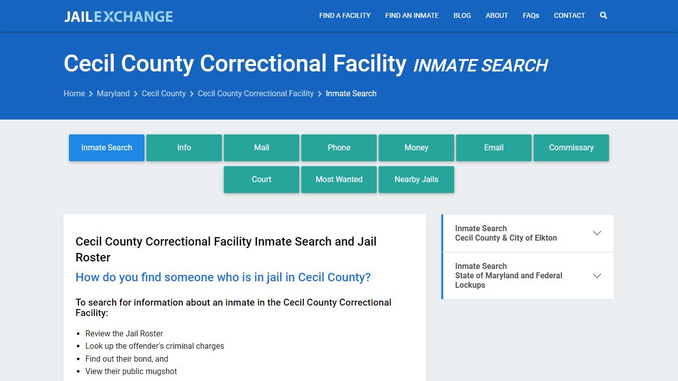 Cecil County Correctional Facility Inmate Search - Jail Exchange