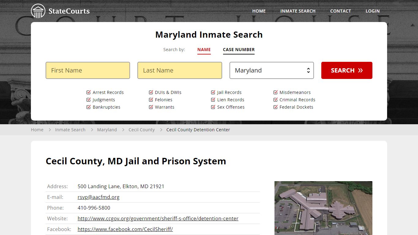 Cecil County Detention Center Inmate Records Search, Maryland - StateCourts