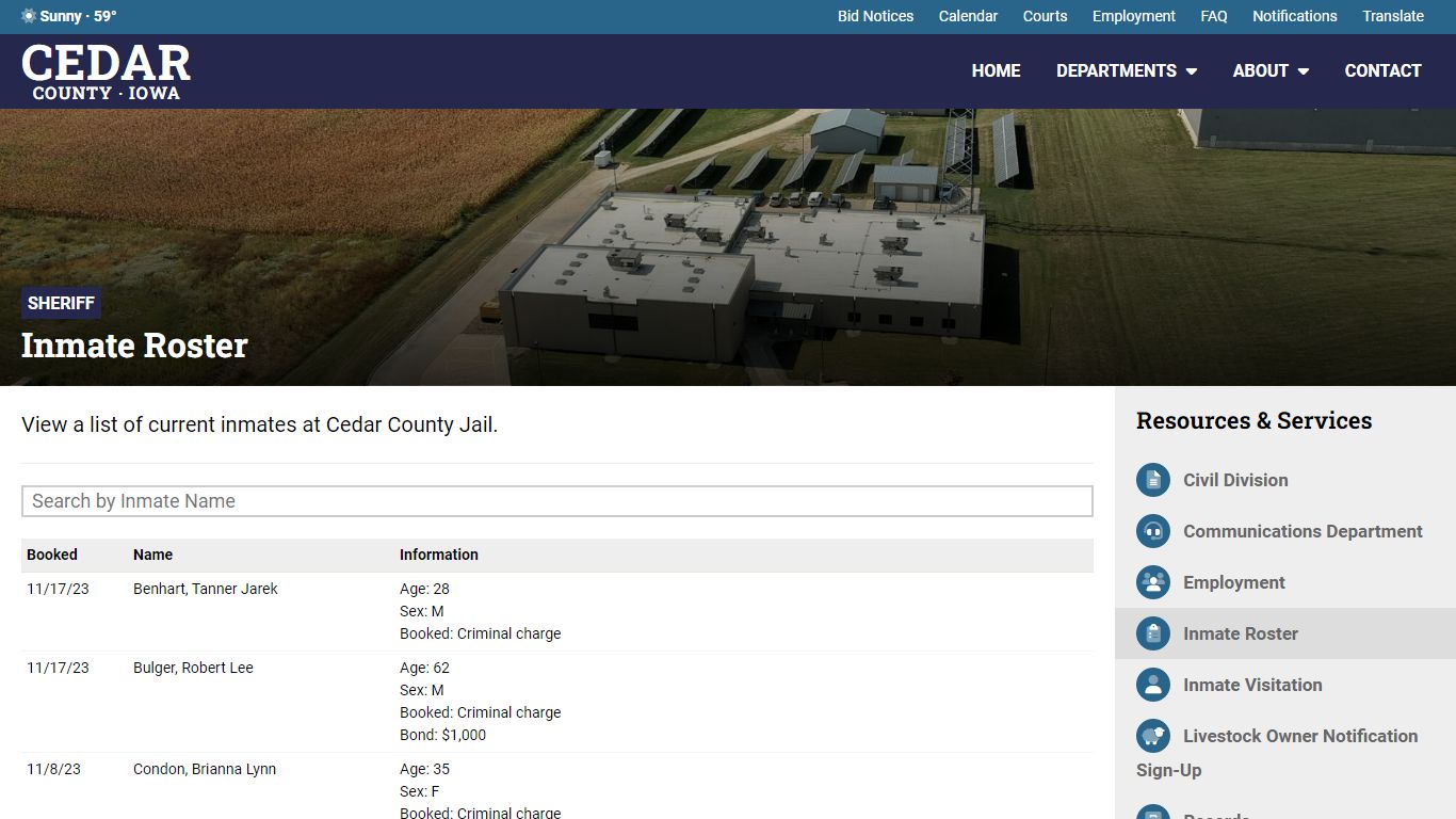 Inmate Roster - Sheriff's Office - Cedar County, Iowa