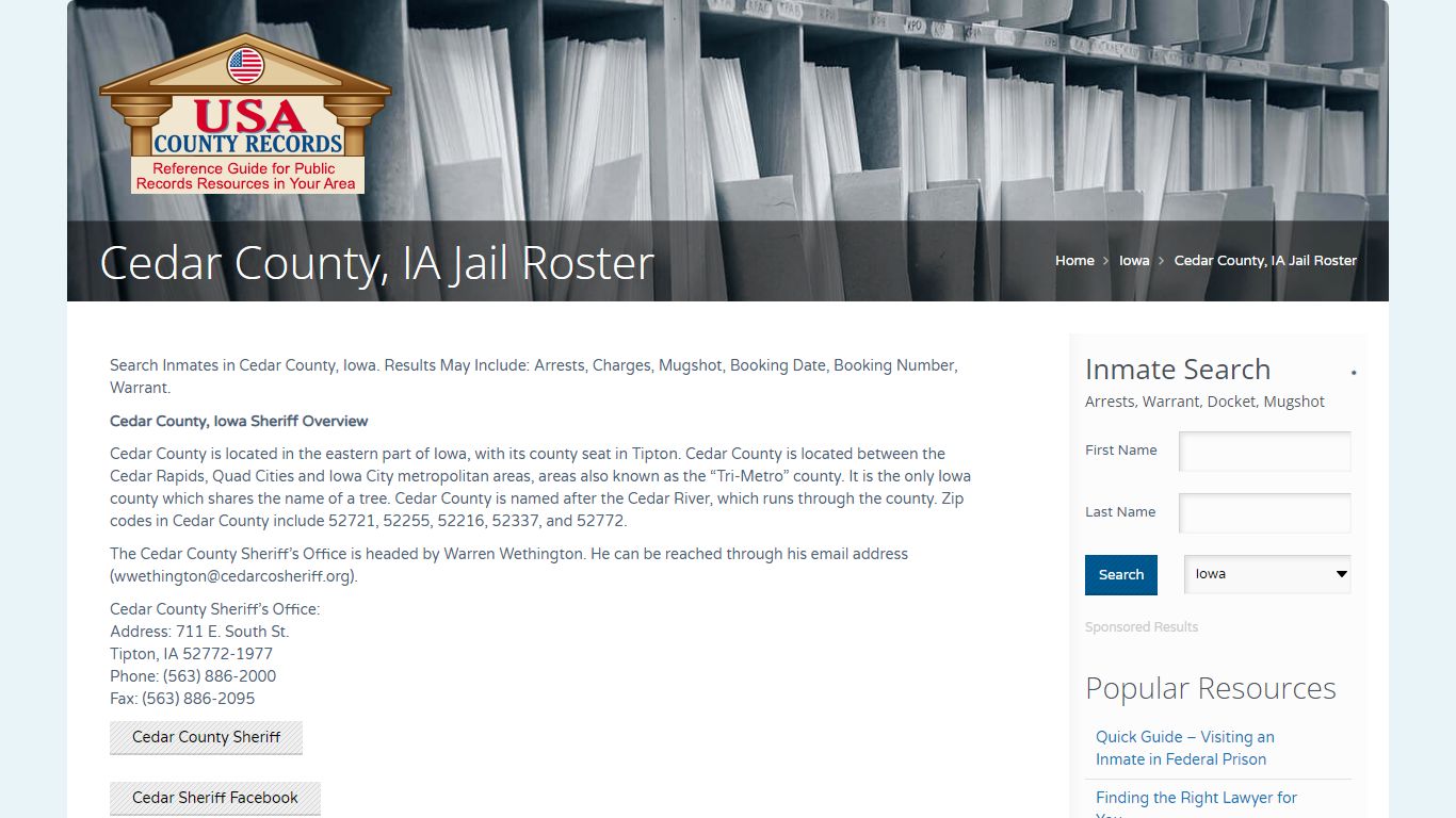 Cedar County, IA Jail Roster | Name Search