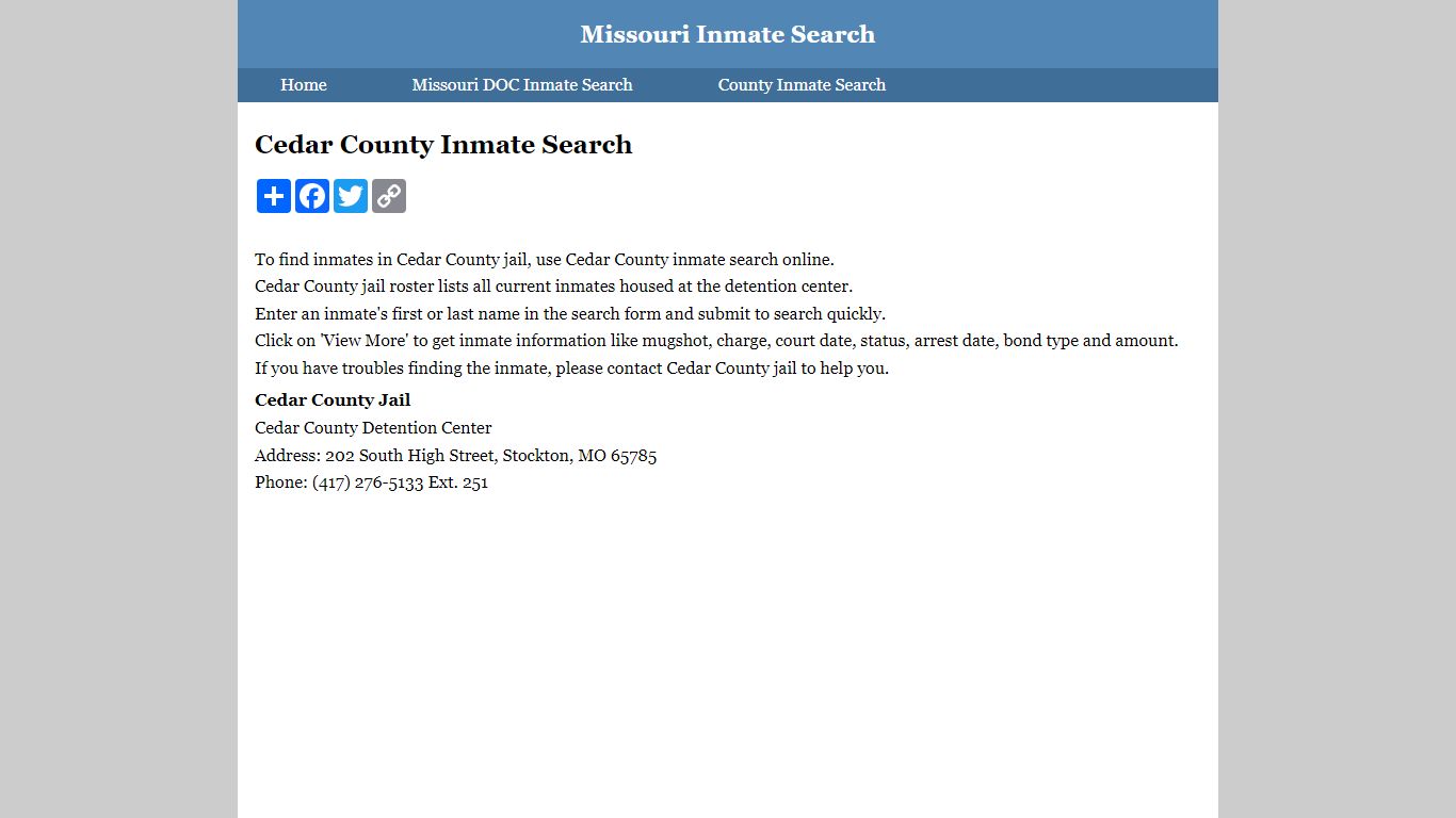 Cedar County Inmate Search