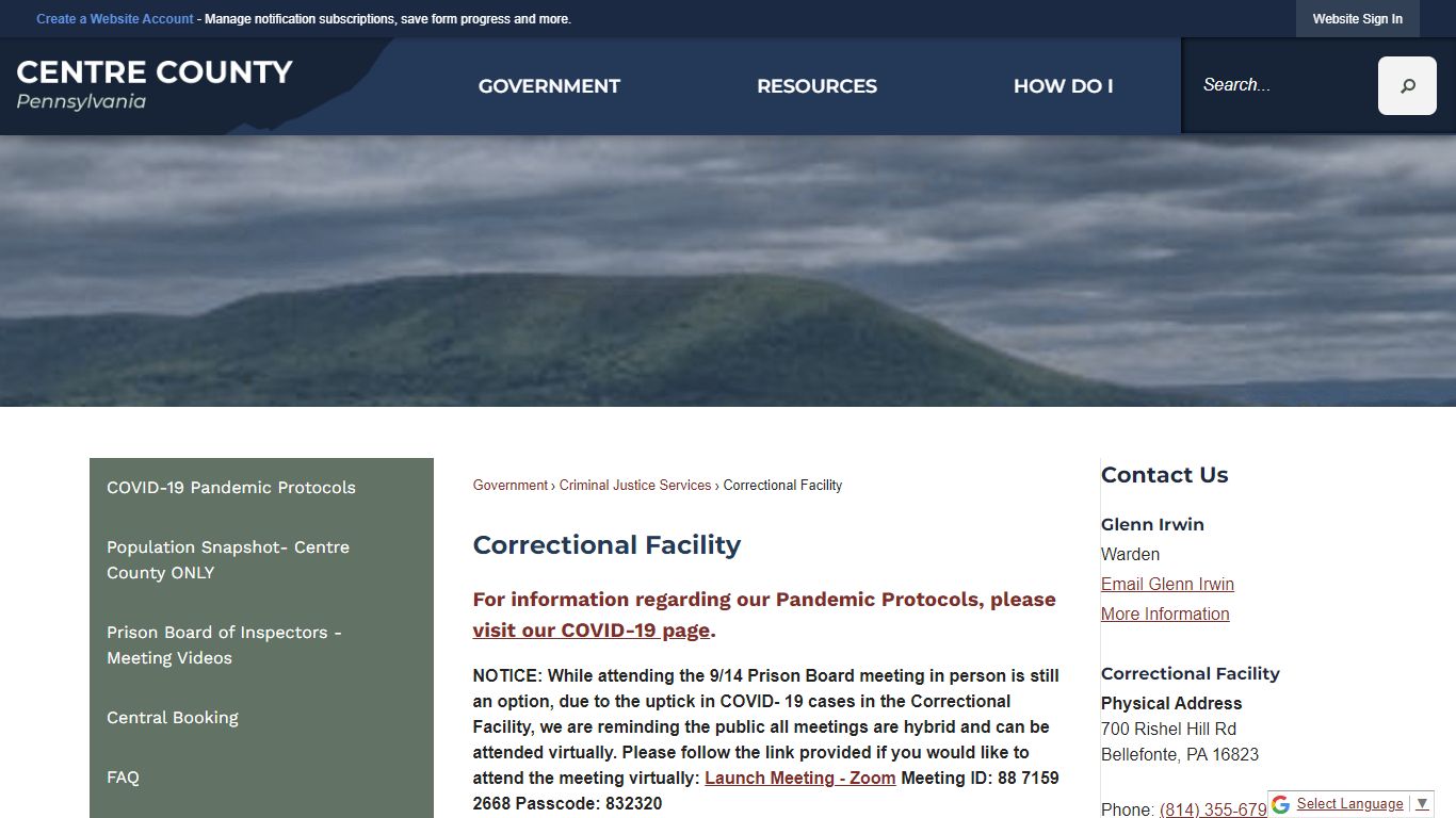 Correctional Facility | Centre County, PA - Official Website