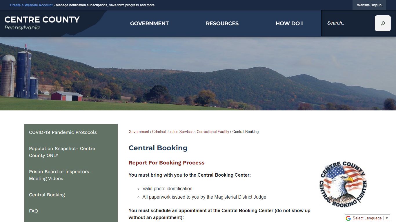 Central Booking | Centre County, PA - Official Website