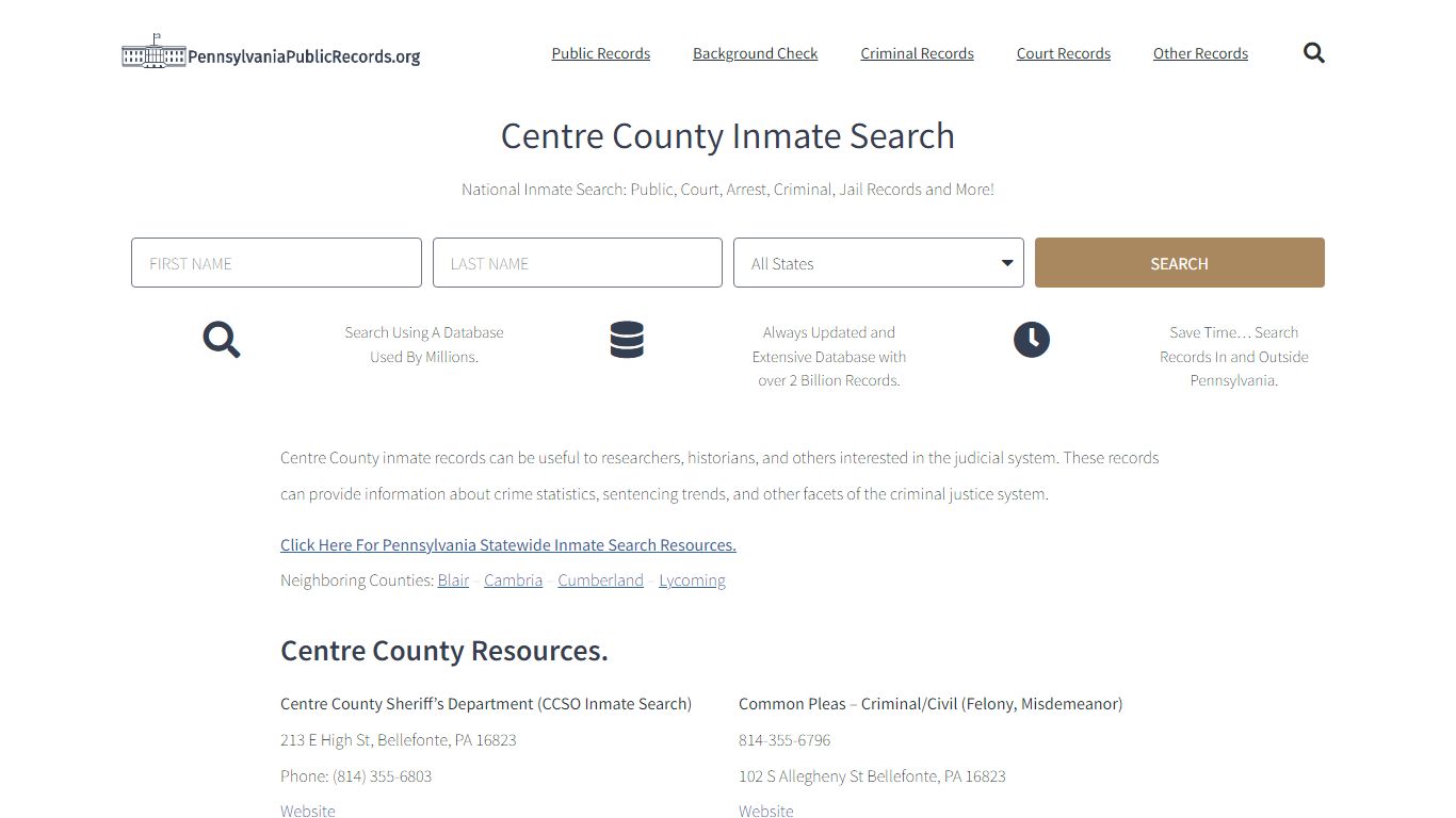 Centre County Inmate Search - CCSO Current & Past Jail Records