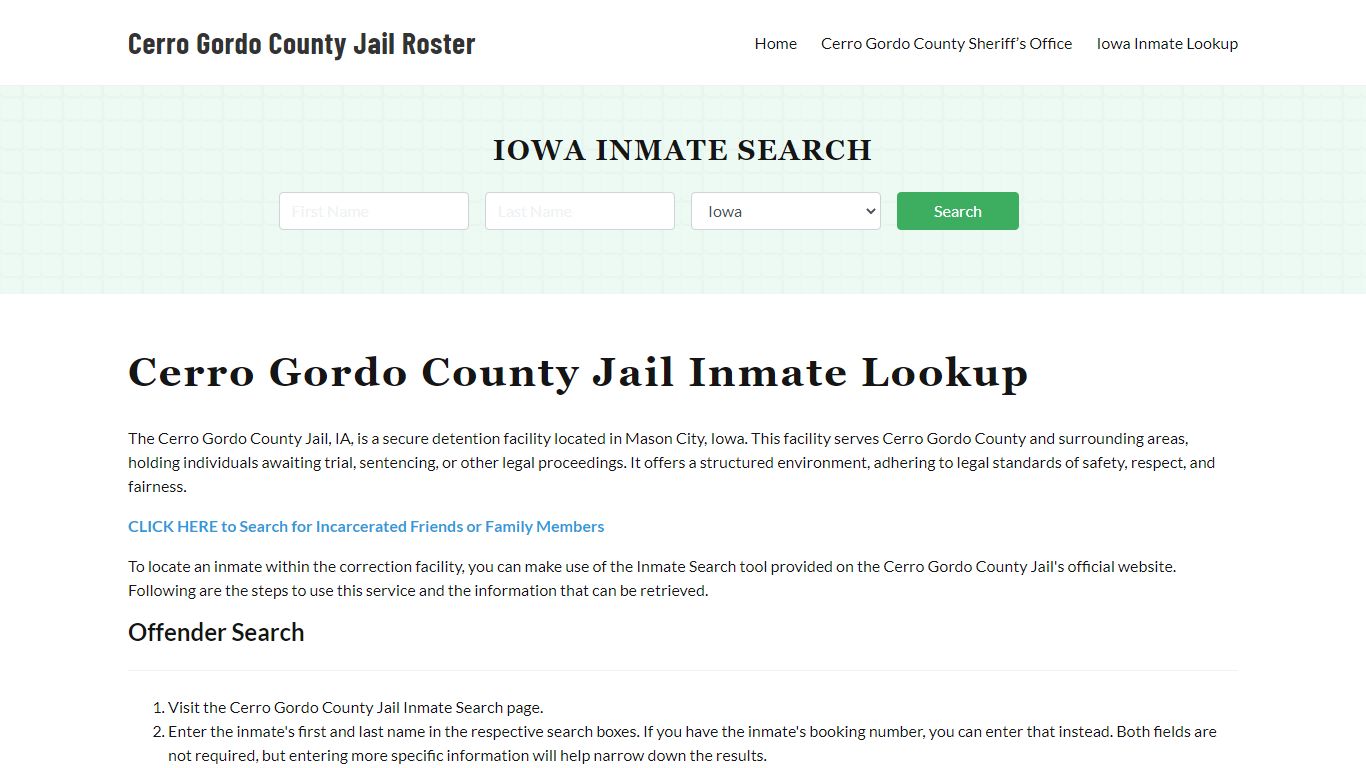 Cerro Gordo County Jail Roster Lookup, IA, Inmate Search
