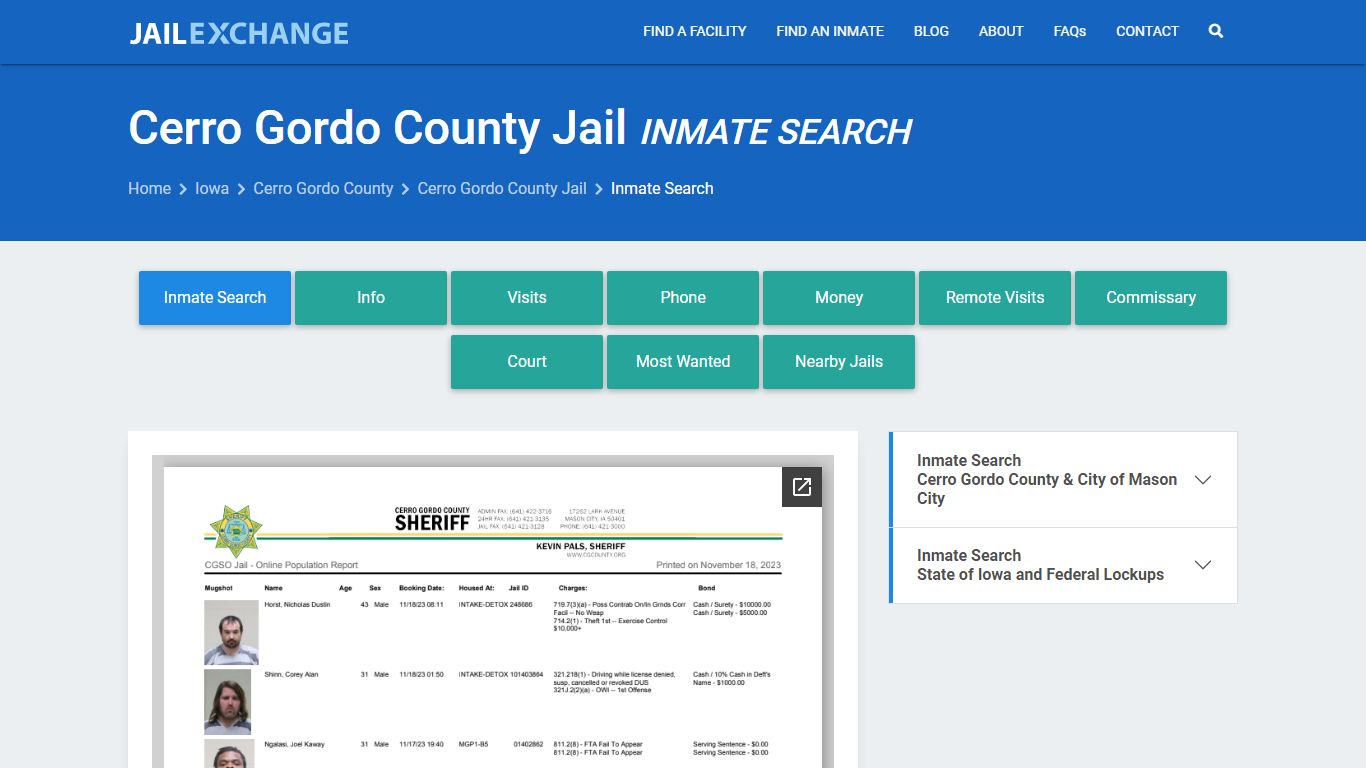Inmate Search: Roster & Mugshots - Cerro Gordo County Jail, IA
