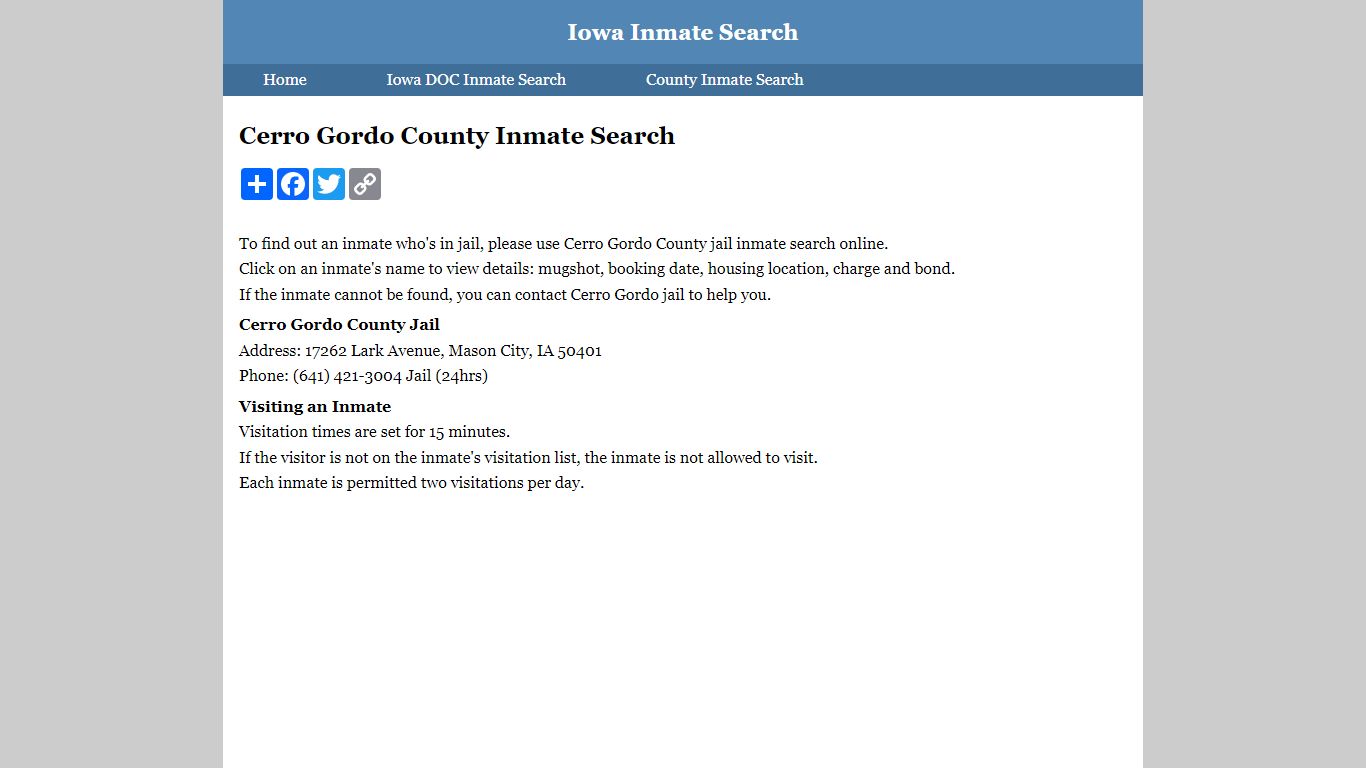 Cerro Gordo County Inmate Search