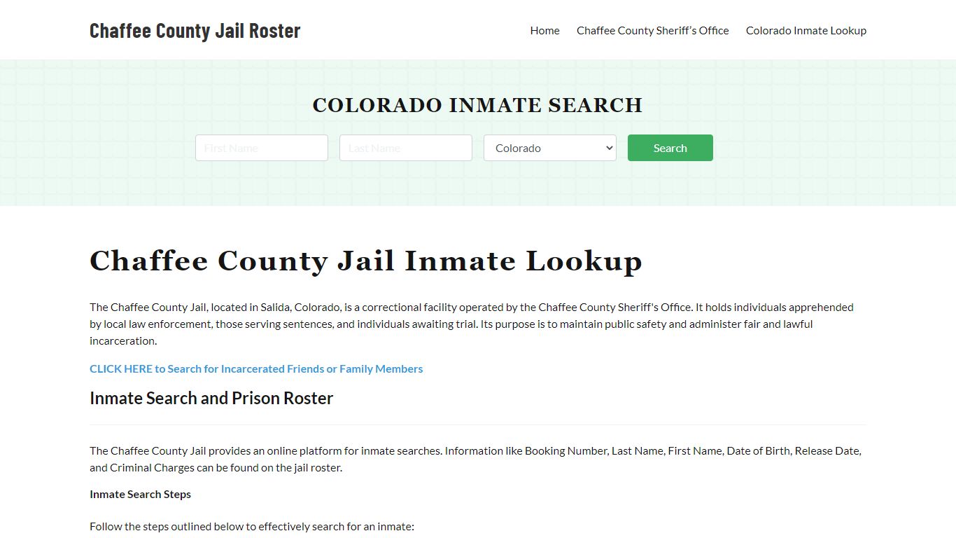 Chaffee County Jail Roster Lookup, CO, Inmate Search