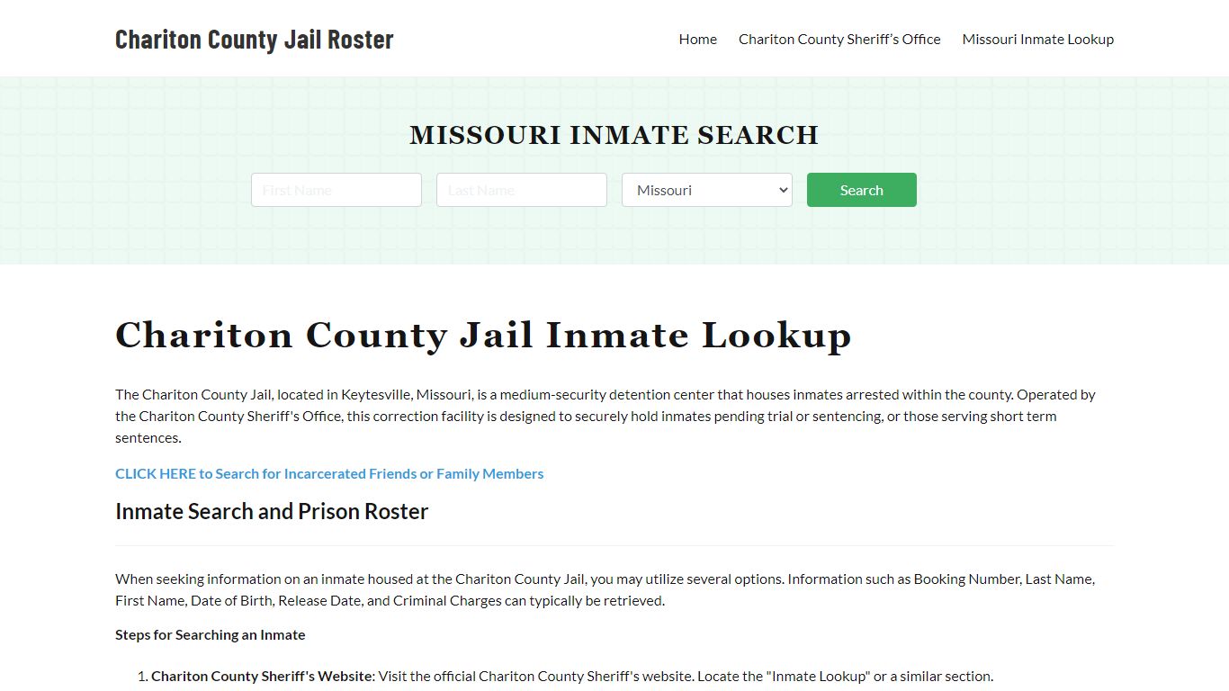 Chariton County Jail Roster Lookup, MO, Inmate Search