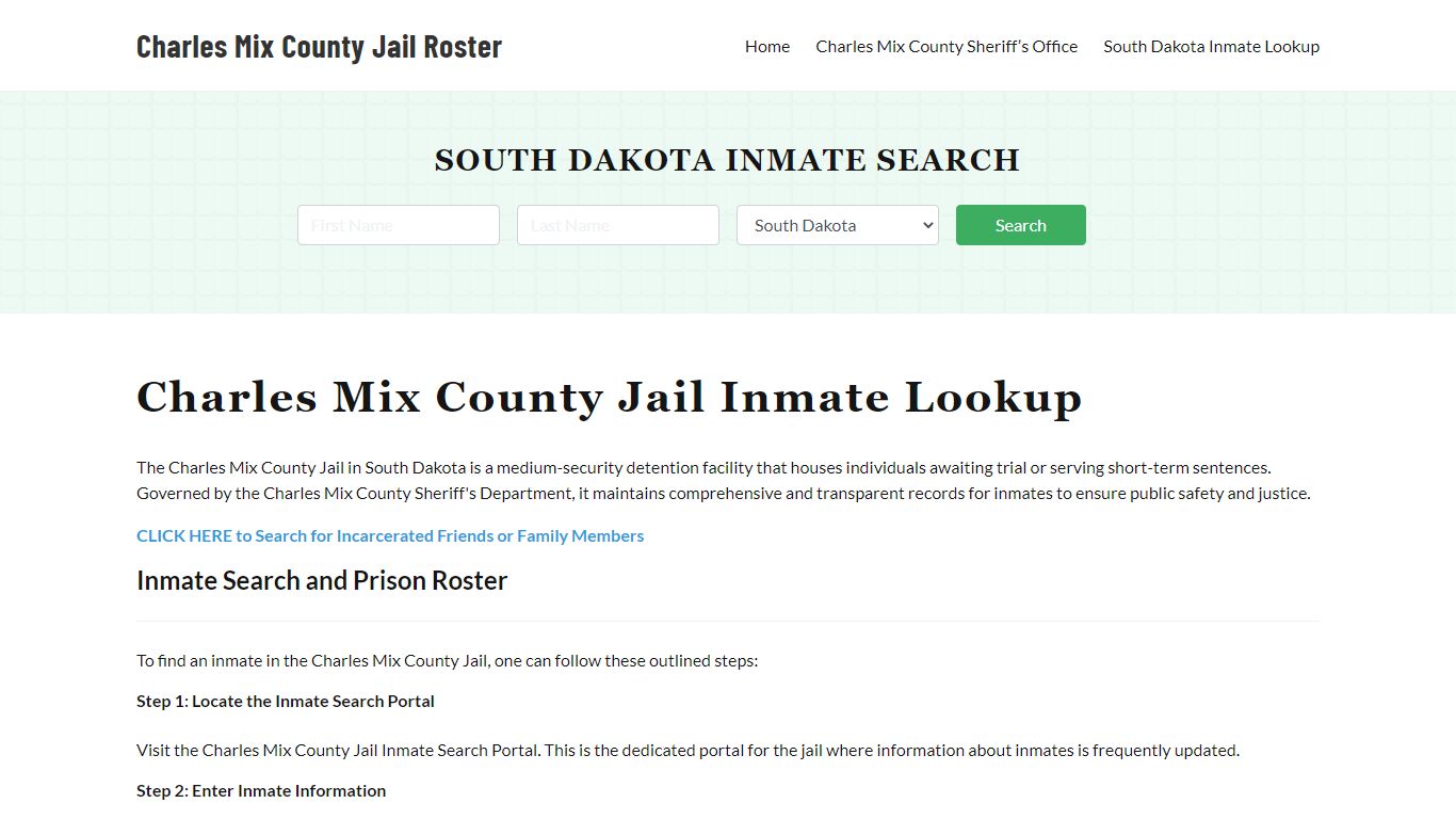 Charles Mix County Jail Roster Lookup, SD, Inmate Search