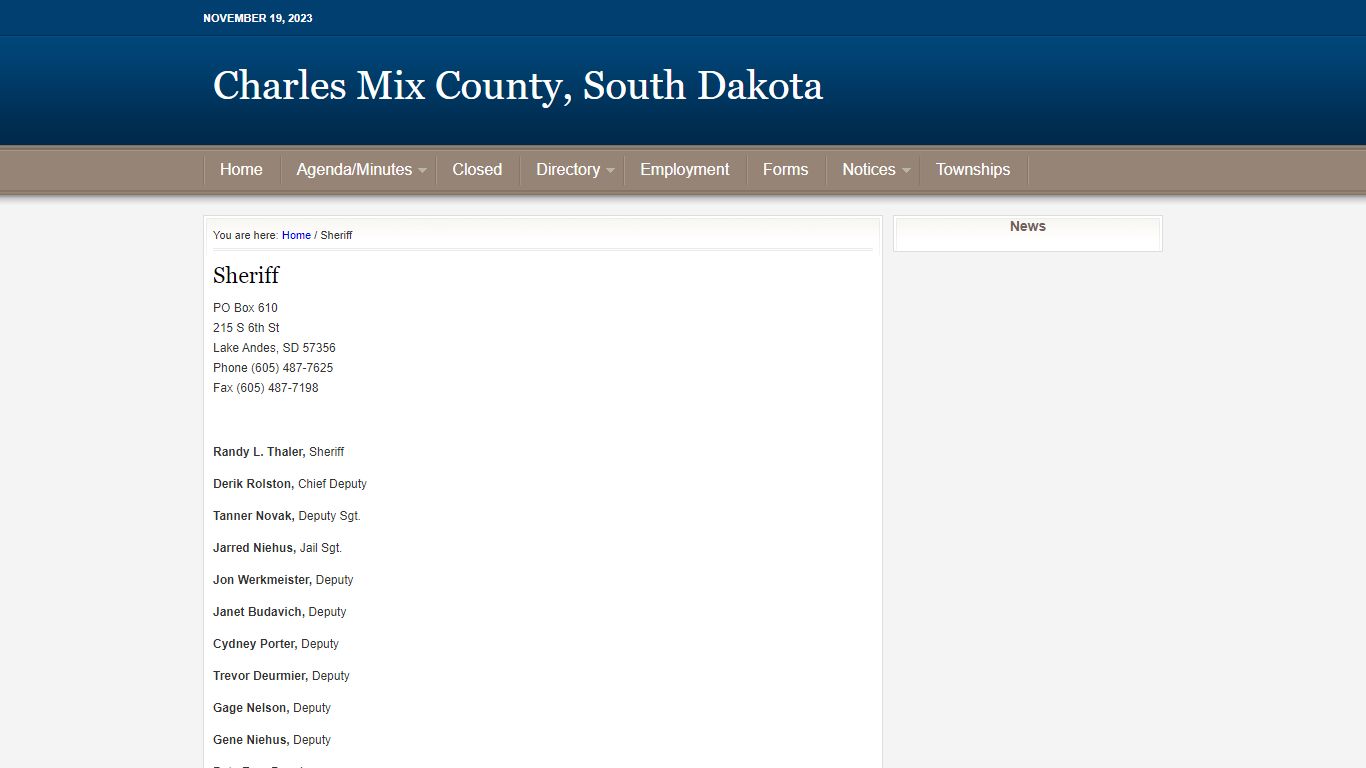 Sheriff - Charles Mix County, South Dakota