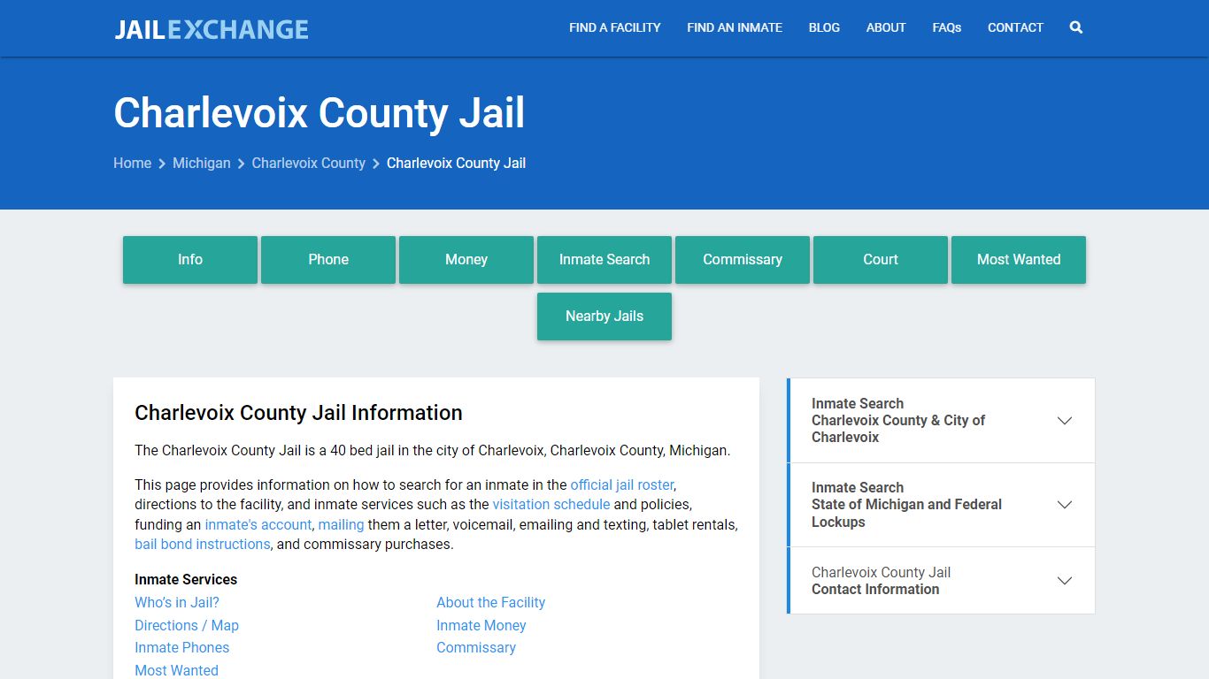 Charlevoix County Jail, MI Inmate Search, Information