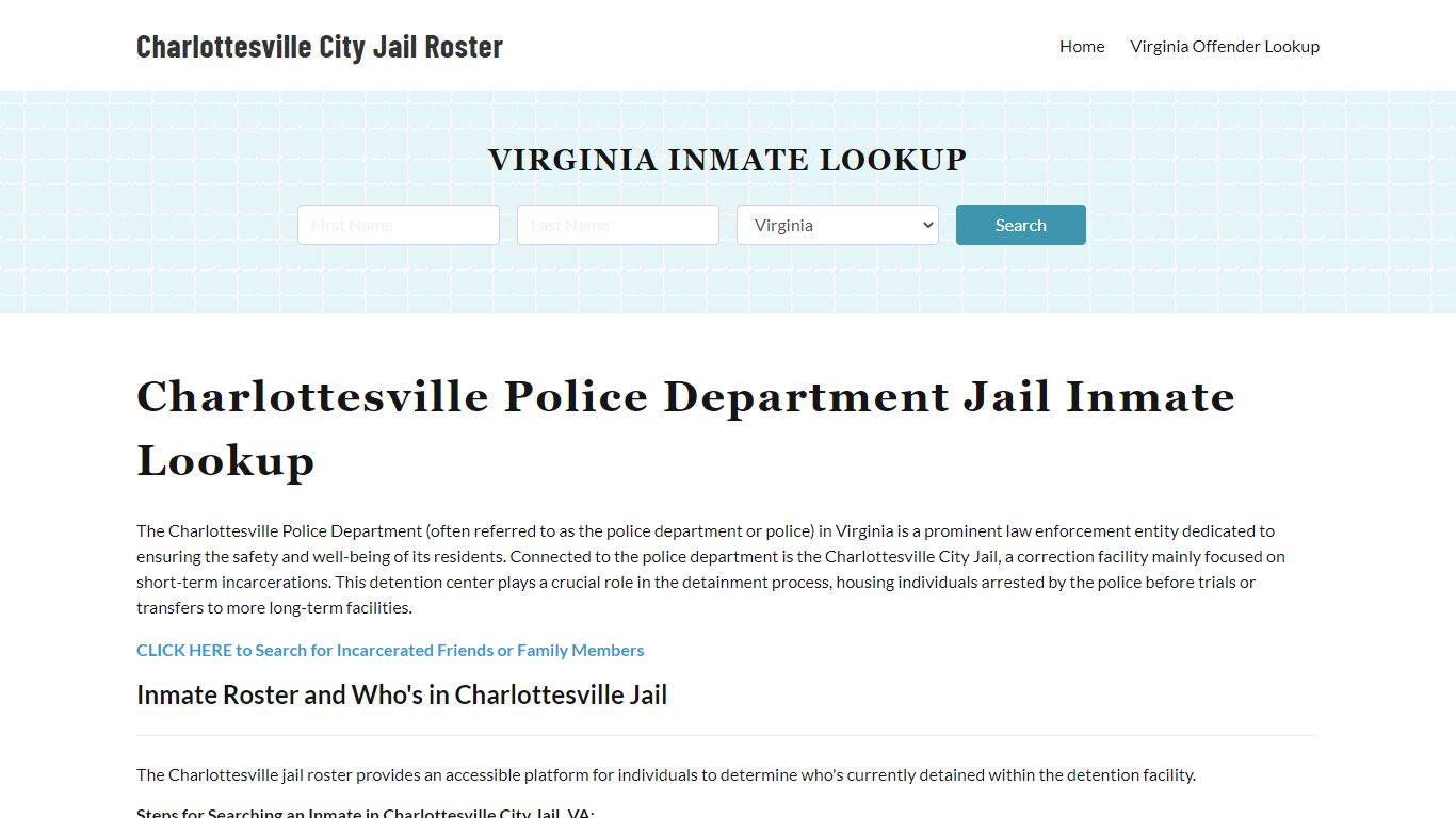 Charlottesville Police Department & City Jail, VA Inmate Roster ...