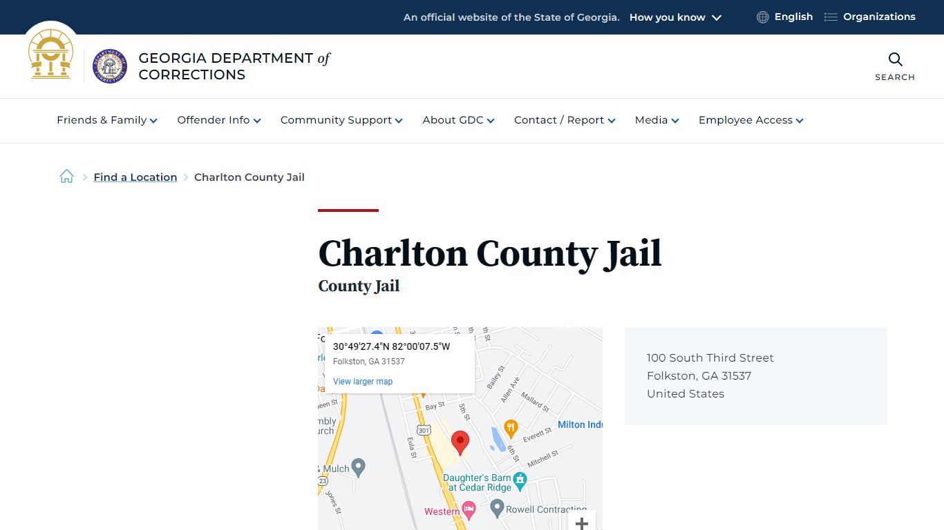 Charlton County Jail | Georgia Department of Corrections