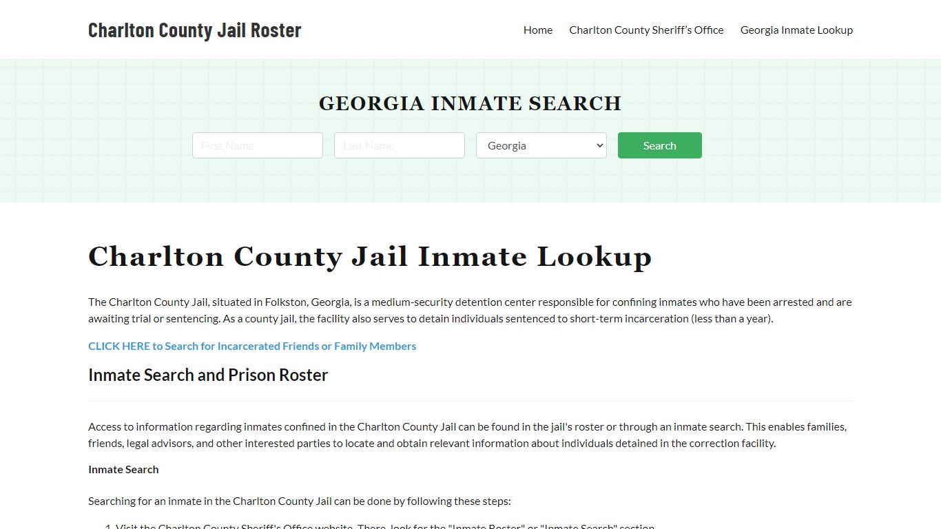 Charlton County Jail Roster Lookup, GA, Inmate Search