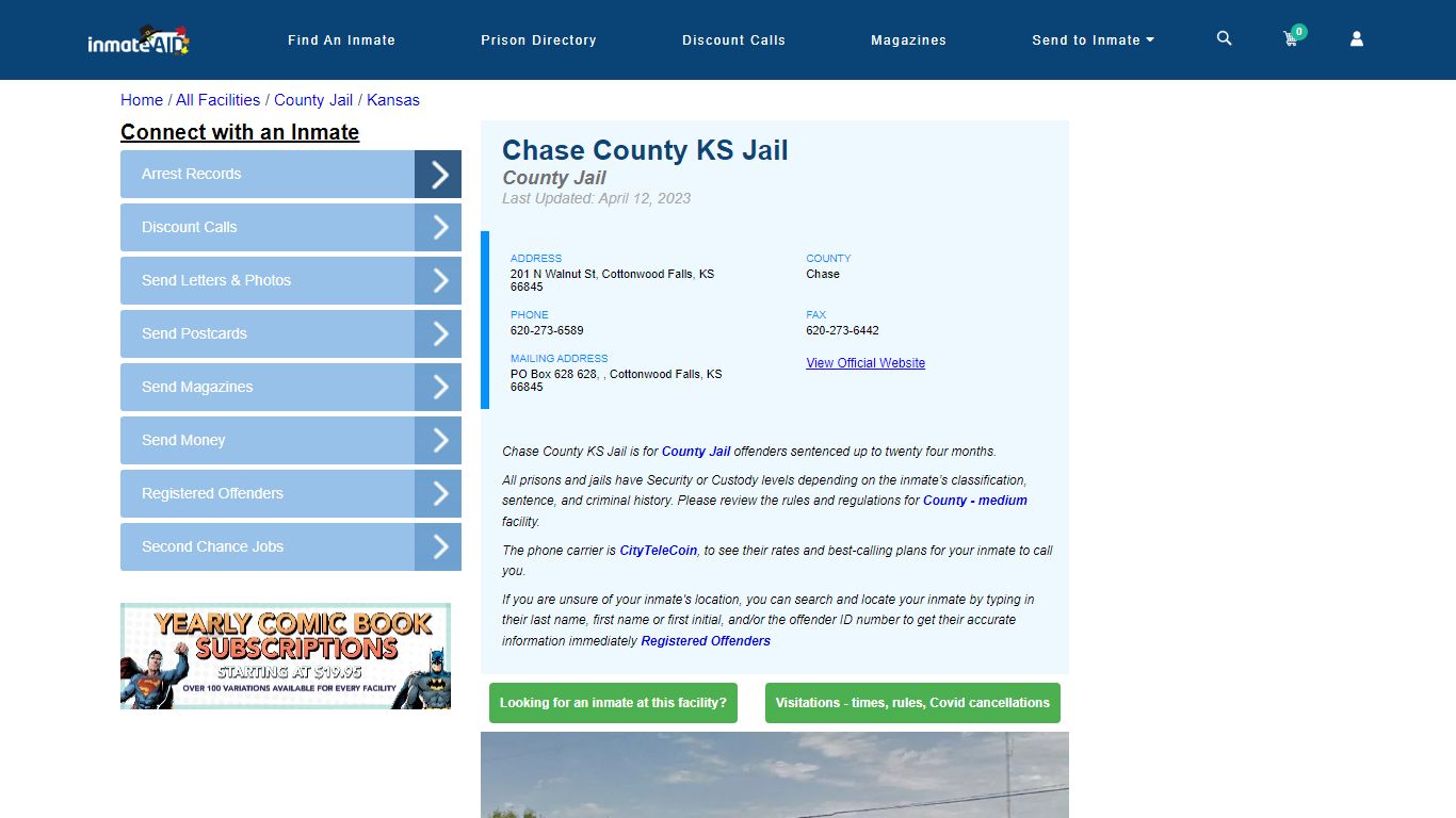 Chase County KS Jail - Inmate Locator - Cottonwood Falls, KS