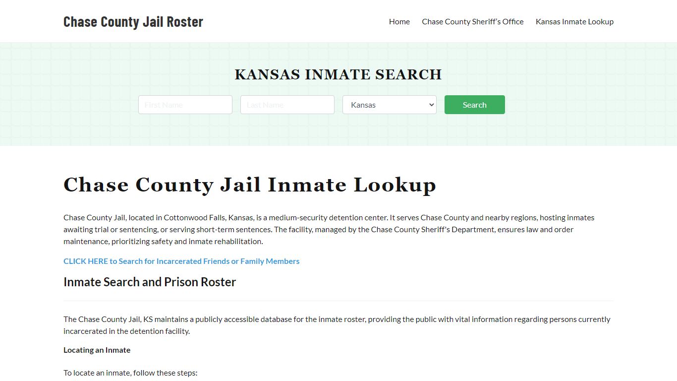 Chase County Jail Roster Lookup, KS, Inmate Search