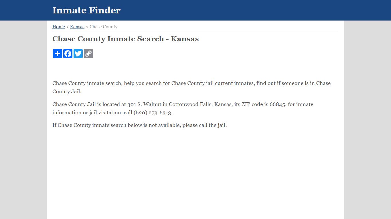 Chase County Inmate Search - Kansas - Inmate Finder