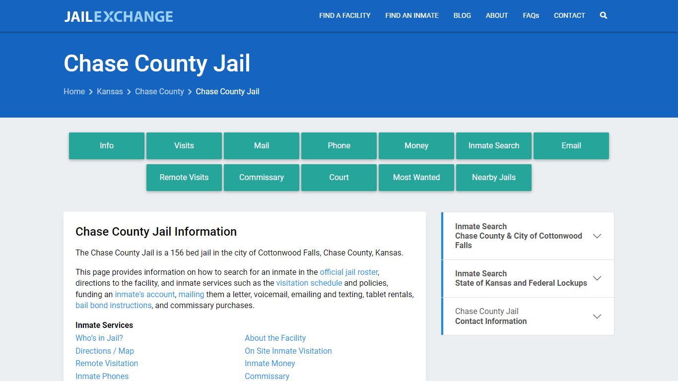 Chase County Jail, KS Inmate Search, Information