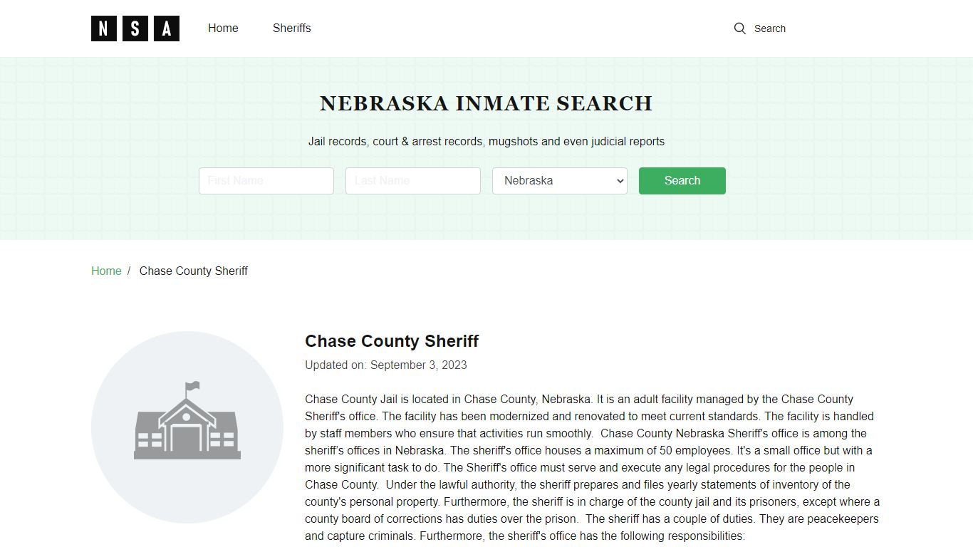 Chase County Sheriff, Nebraska and County Jail Information