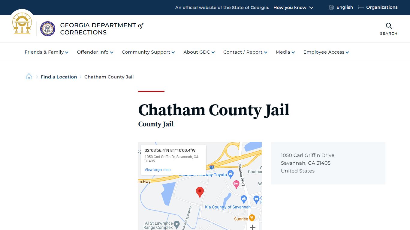 Chatham County Jail | Georgia Department of Corrections