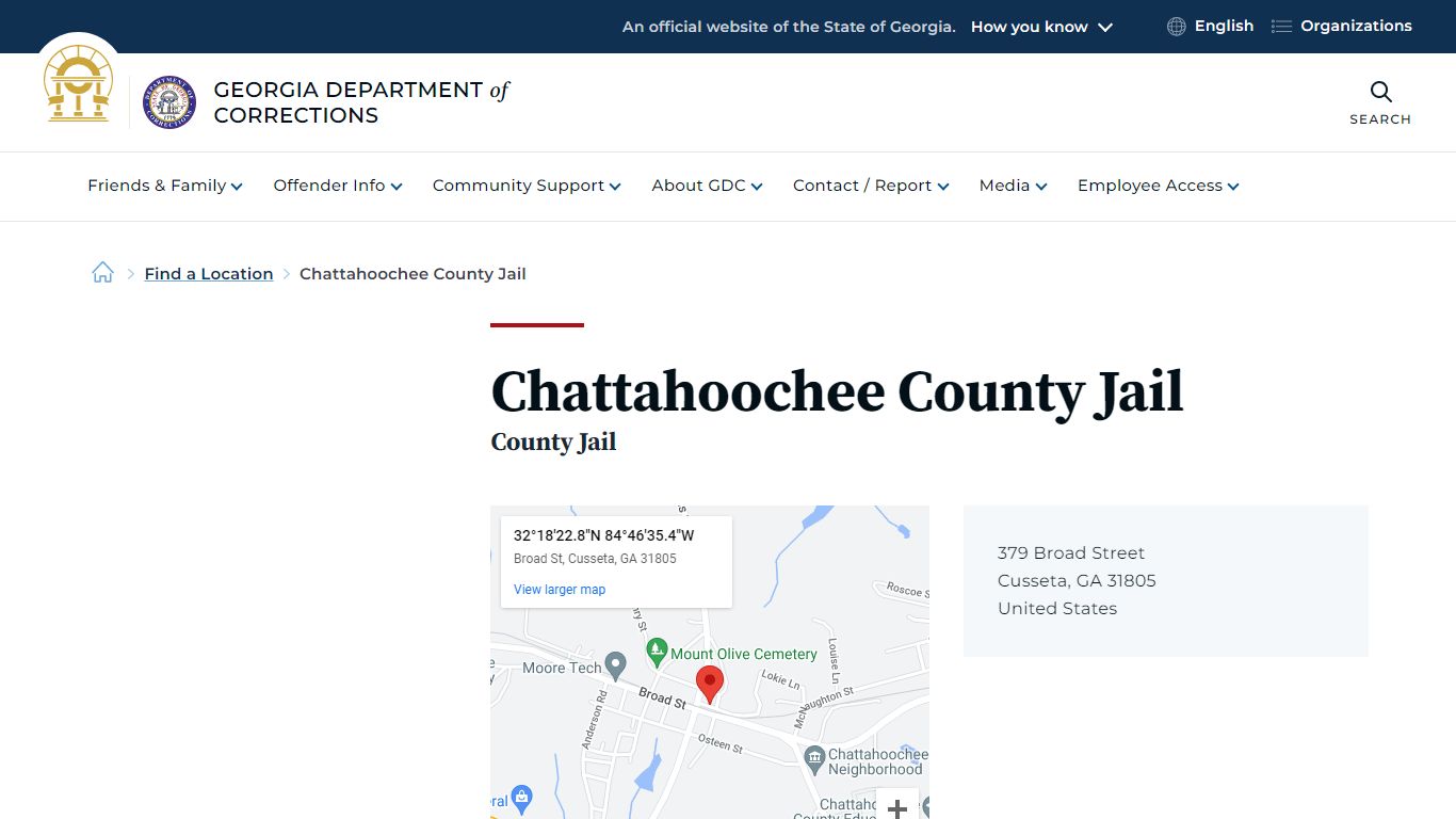 Chattahoochee County Jail | Georgia Department of Corrections