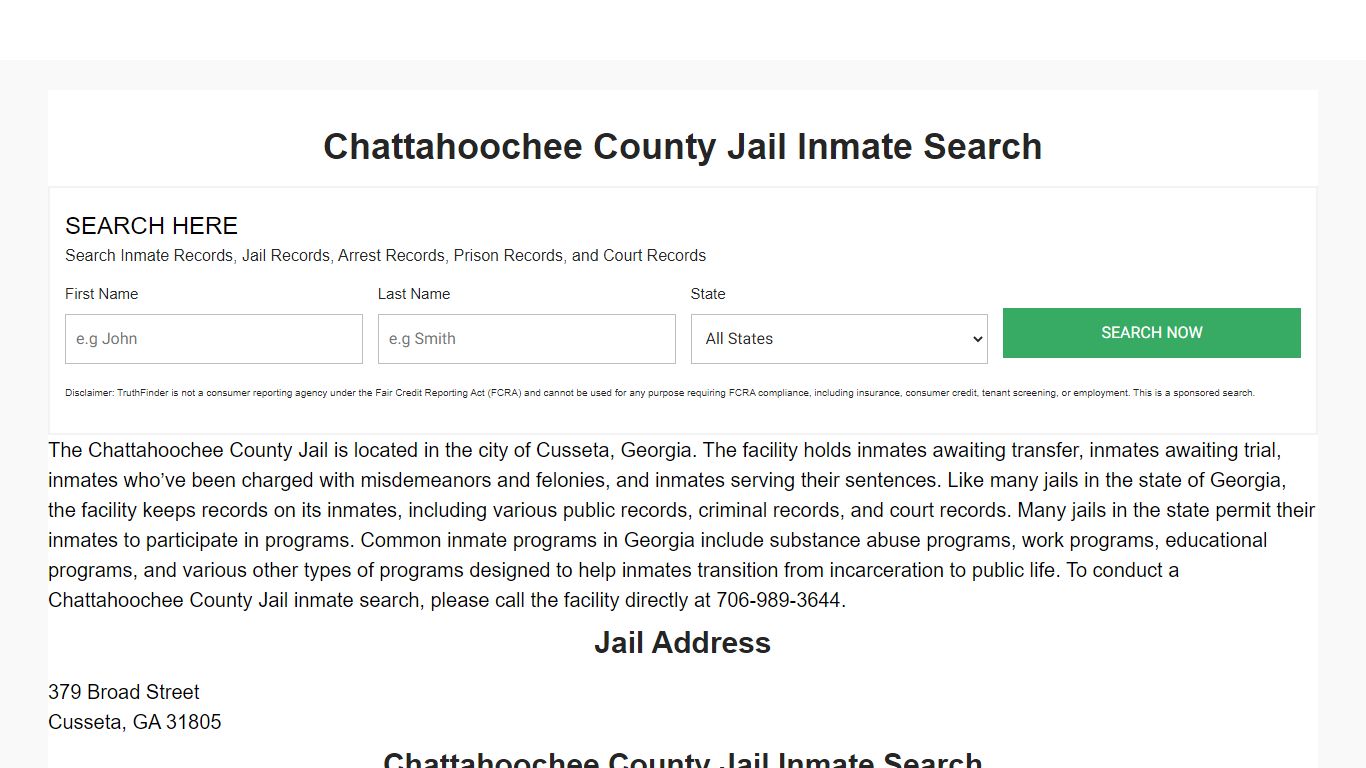 Chattahoochee County Jail Inmate Search