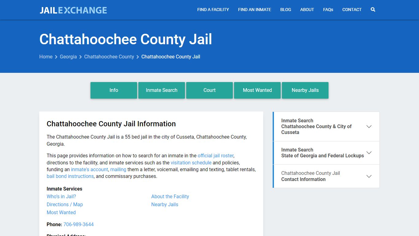 Chattahoochee County Jail, GA Inmate Search, Information