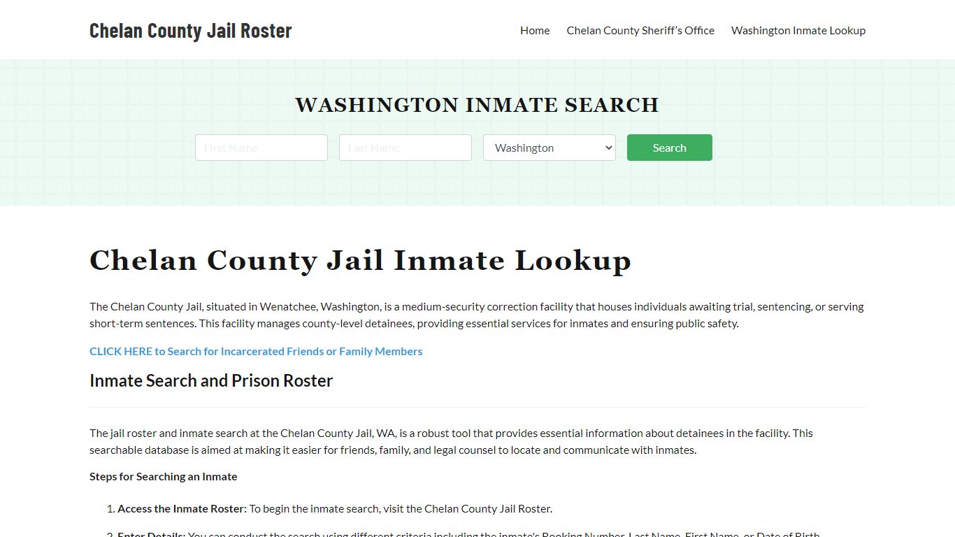 Chelan County Jail Roster Lookup, WA, Inmate Search