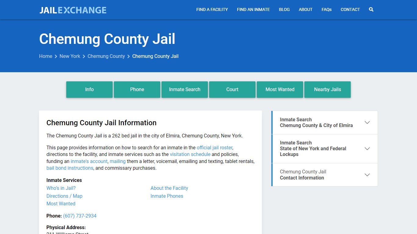 Chemung County Jail, NY Inmate Search, Information