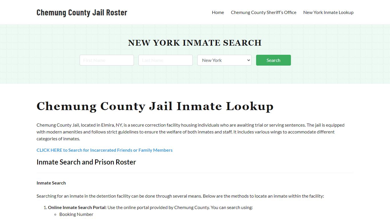 Chemung County Jail Roster Lookup, NY, Inmate Search