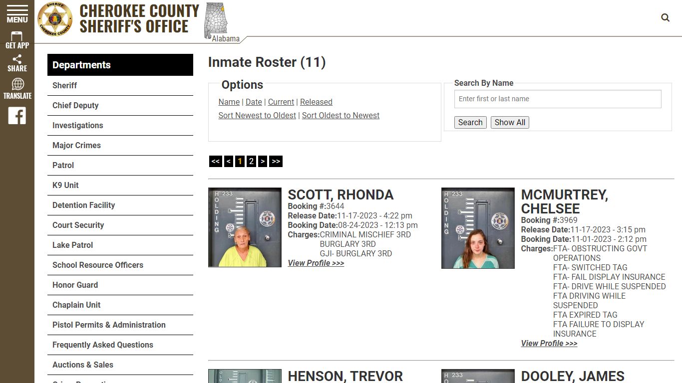 Released Inmates Booking Date Descending - Cherokee County Sheriff AL