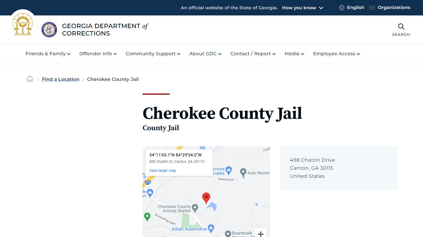 Cherokee County Jail | Georgia Department of Corrections