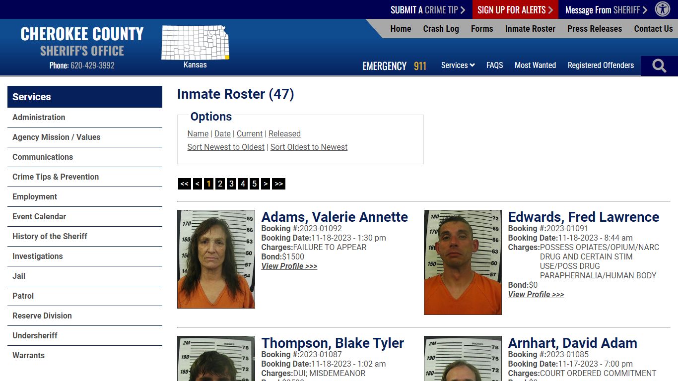 Inmate Roster - Cherokee County Sheriff KS