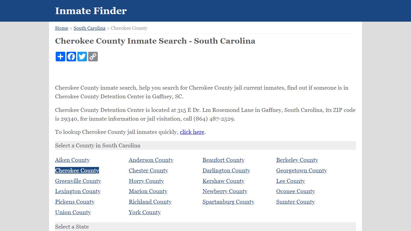 Cherokee County Inmate Search - South Carolina - Inmate Finder