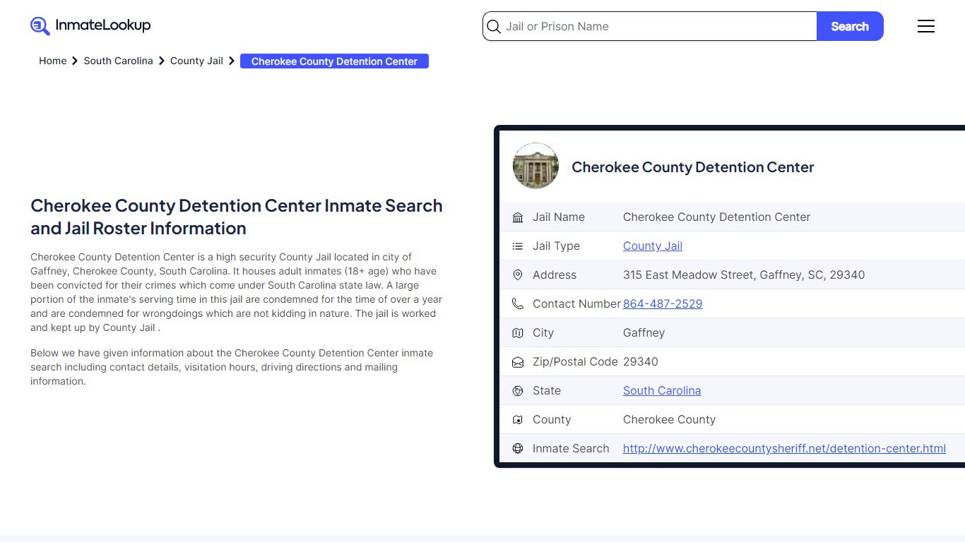 Cherokee County Detention Center (SC) Inmate Search South Carolina ...