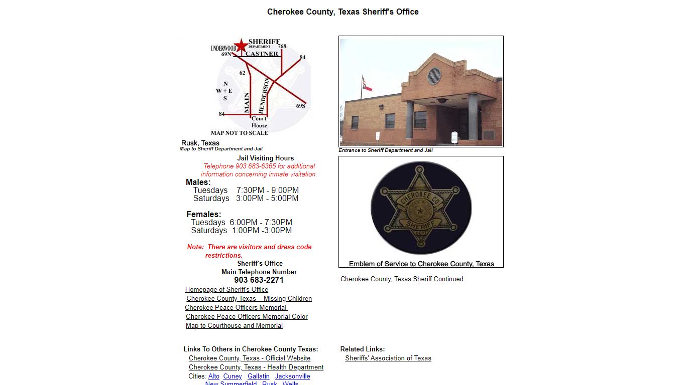 Cherokee County. Texas Sheriff Department - Visiting Hours and Map