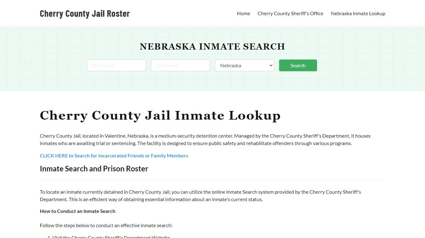 Cherry County Jail Roster Lookup, NE, Inmate Search