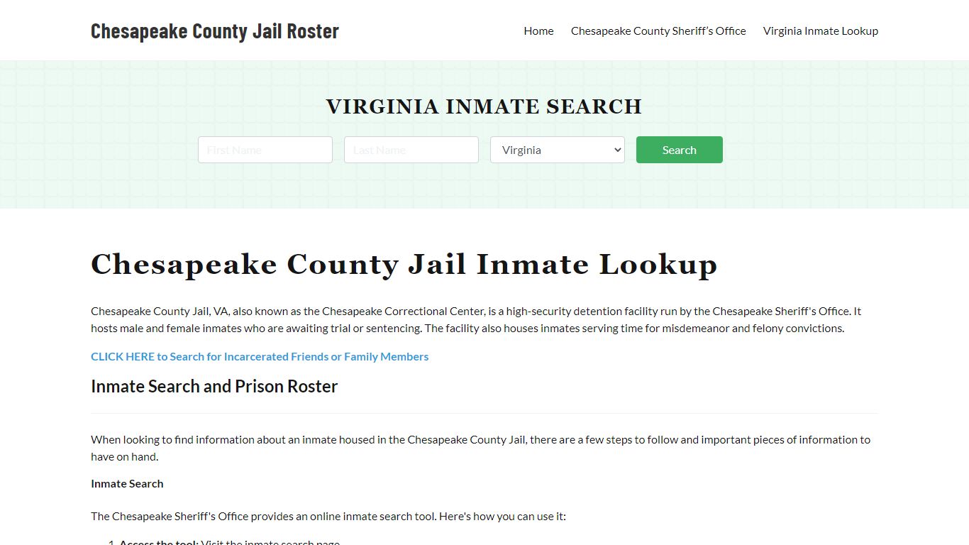 Chesapeake County Jail Roster Lookup, VA, Inmate Search