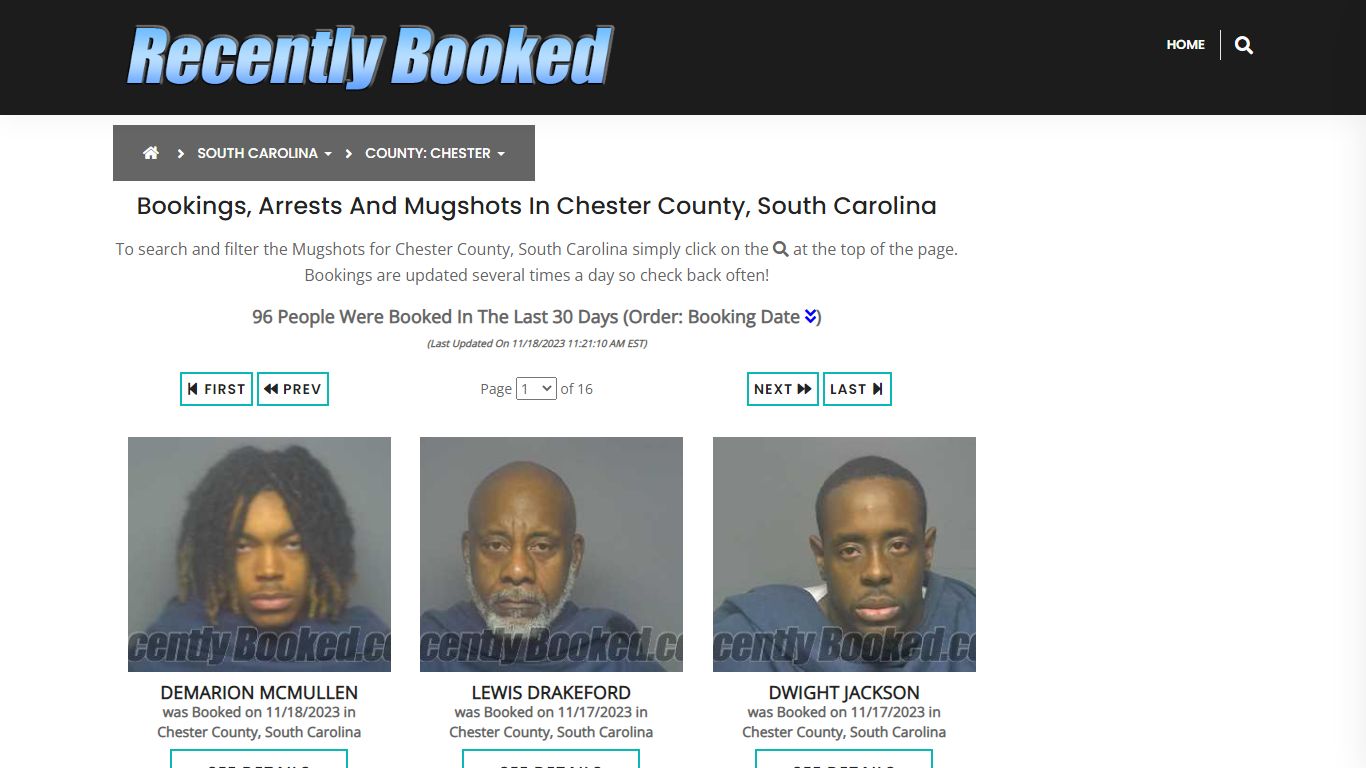 Bookings, Arrests and Mugshots in Chester County, South Carolina