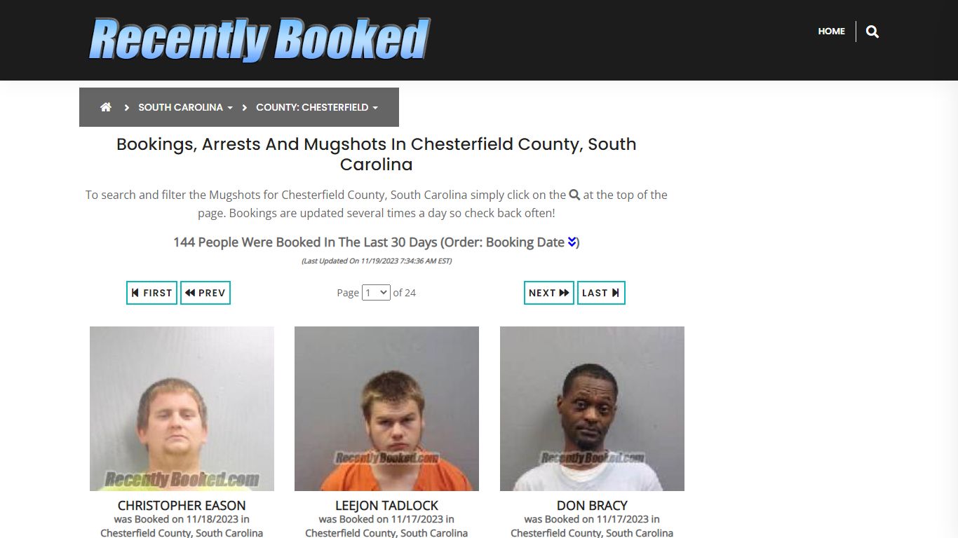 Bookings, Arrests and Mugshots in Chesterfield County, South Carolina