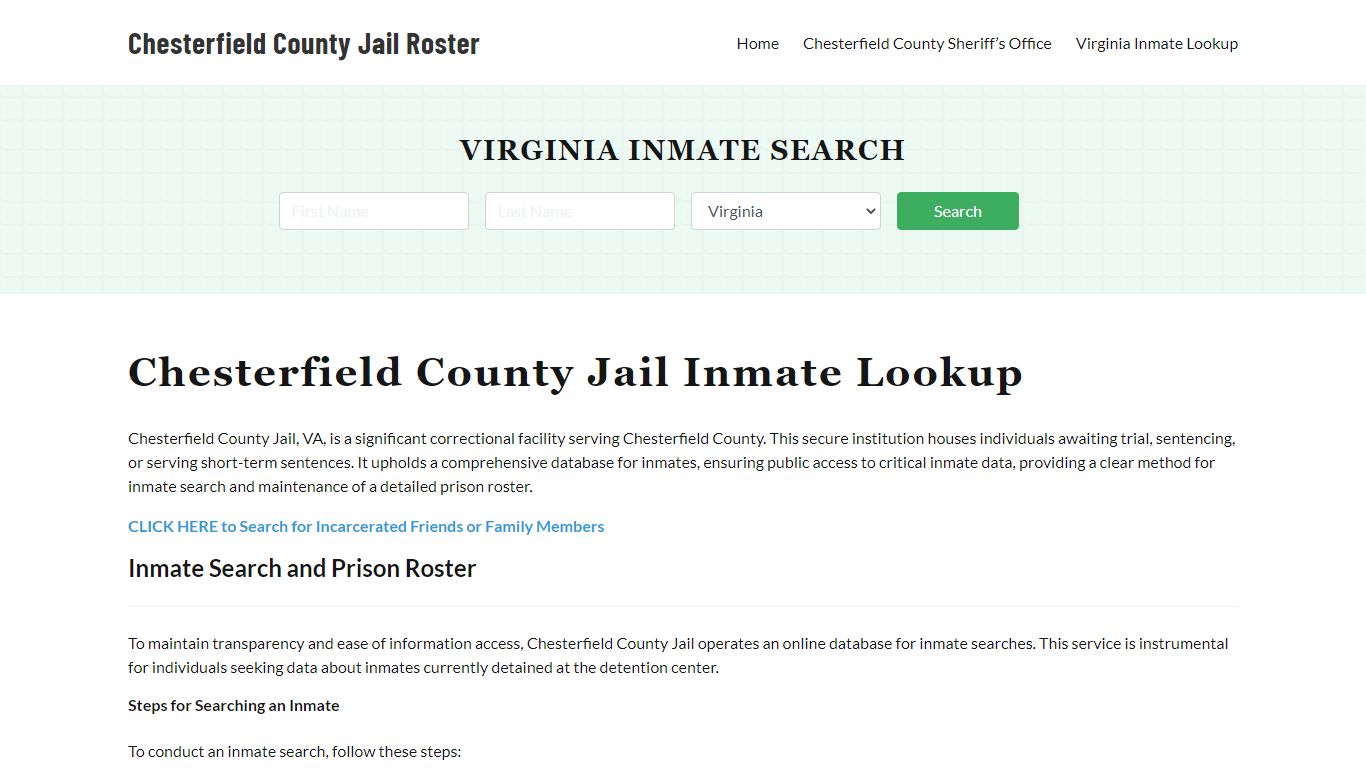 Chesterfield County Jail Roster Lookup, VA, Inmate Search