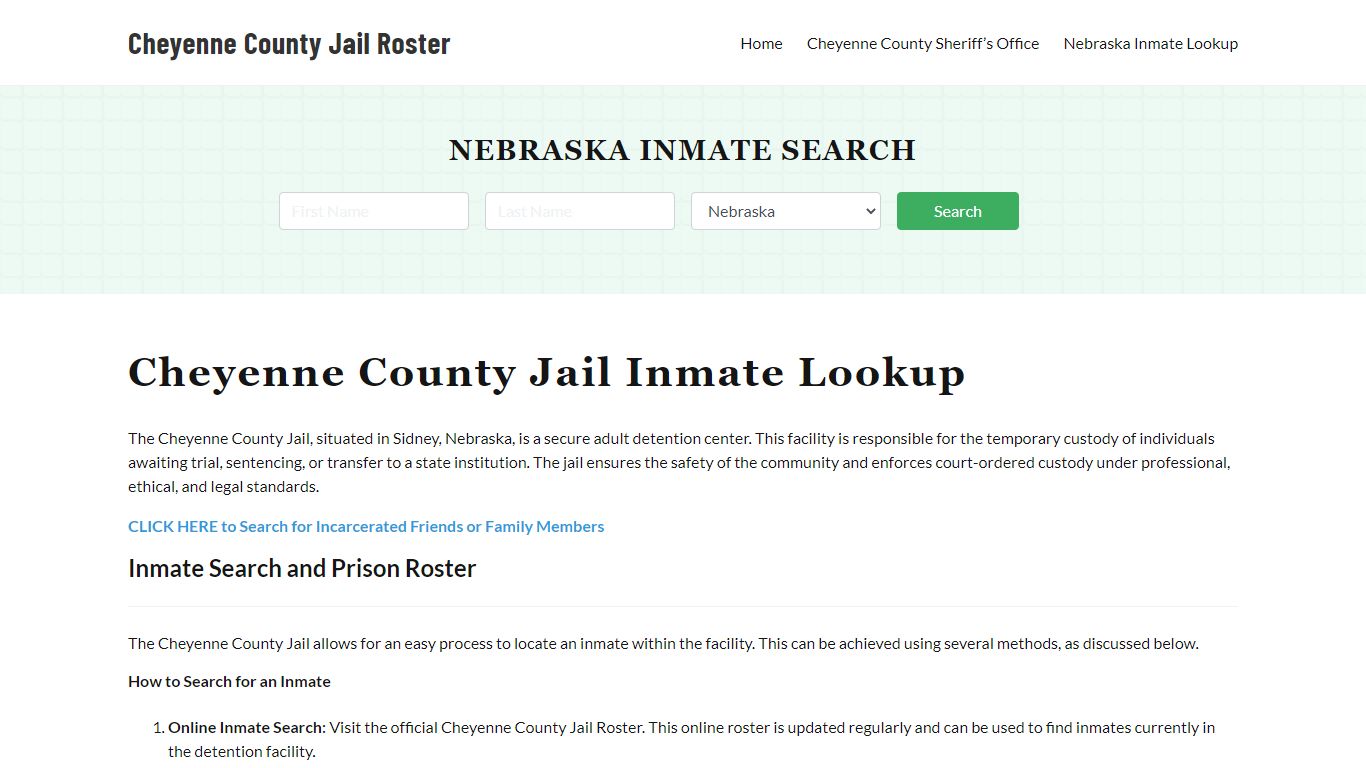 Cheyenne County Jail Roster Lookup, NE, Inmate Search