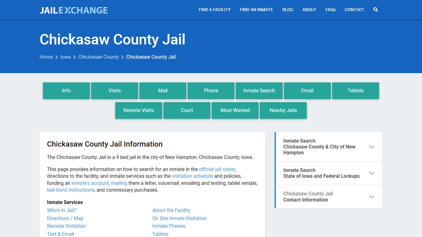 Chickasaw County Jail, IA Inmate Search, Information