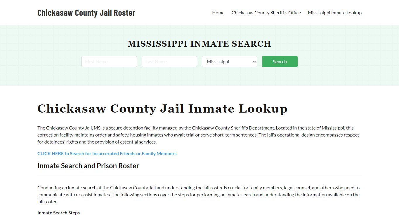 Chickasaw County Jail Roster Lookup, MS, Inmate Search